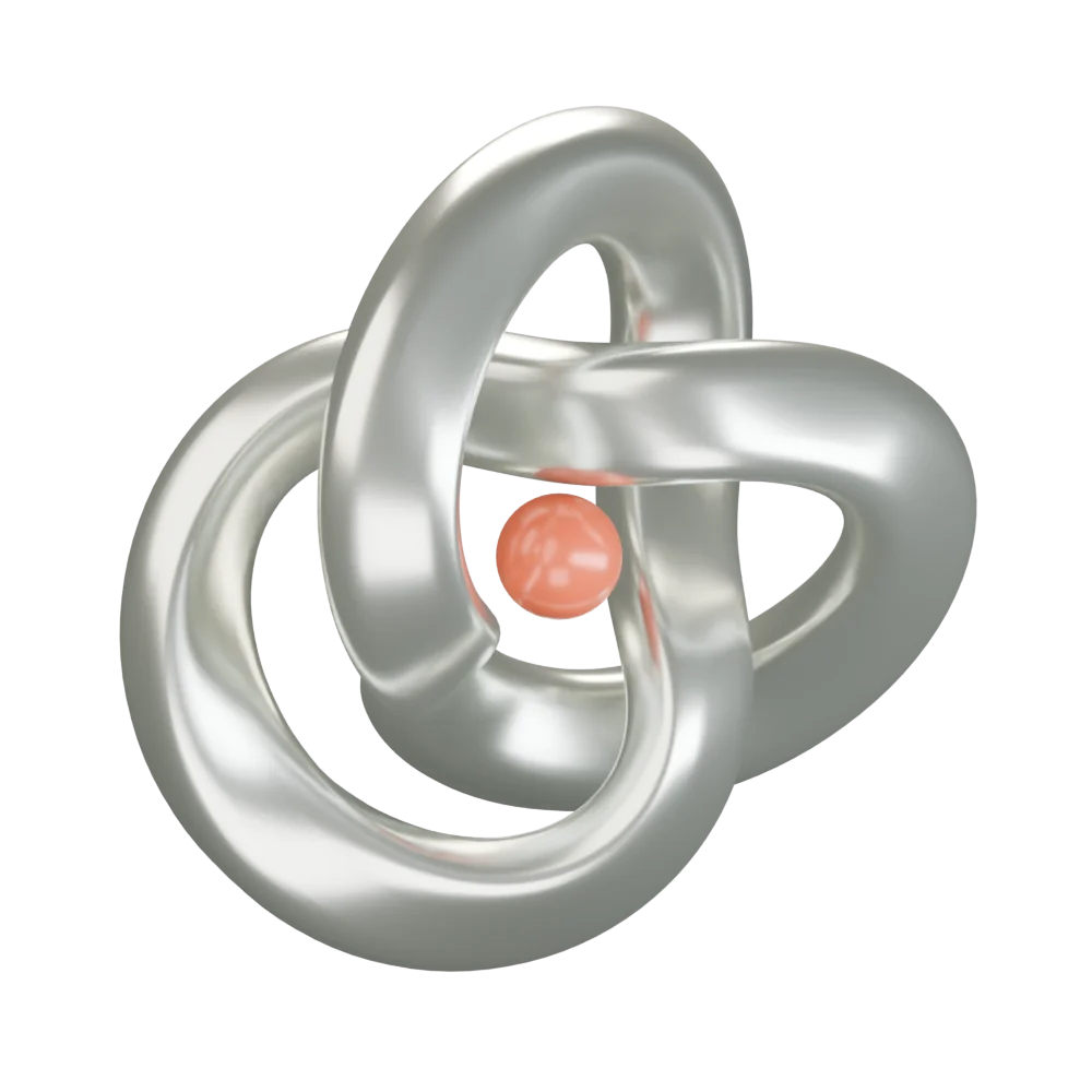 A softly folded silver loop, with a small vermilion sphere at its centre.